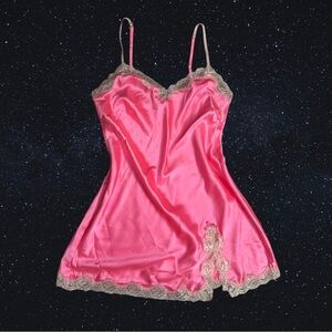 victoria’s secret pink satin lace trim slip dress y2k coquette